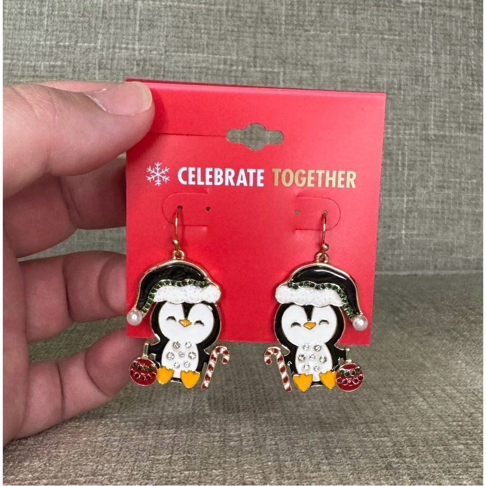 Festive Penguin Dangle Earrings